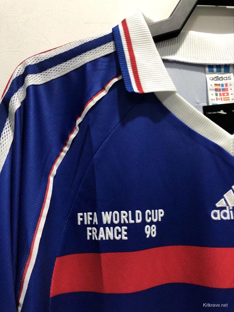 Retro 1998 Long Sleeve France Home Soccer Jersey With 98 France Patch