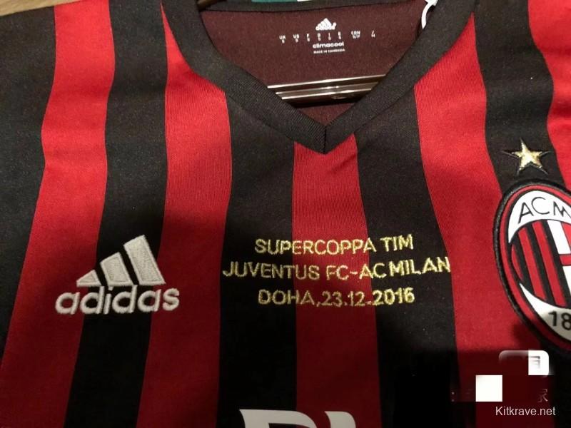 Retro 16 17 AC Milan Home Jersey Supercoppa TIM Juventus VS AC Milan With Supercoppa Full Patch