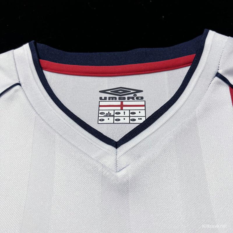 Long Sleeve Retro 2002 England Home Soccer Jersey