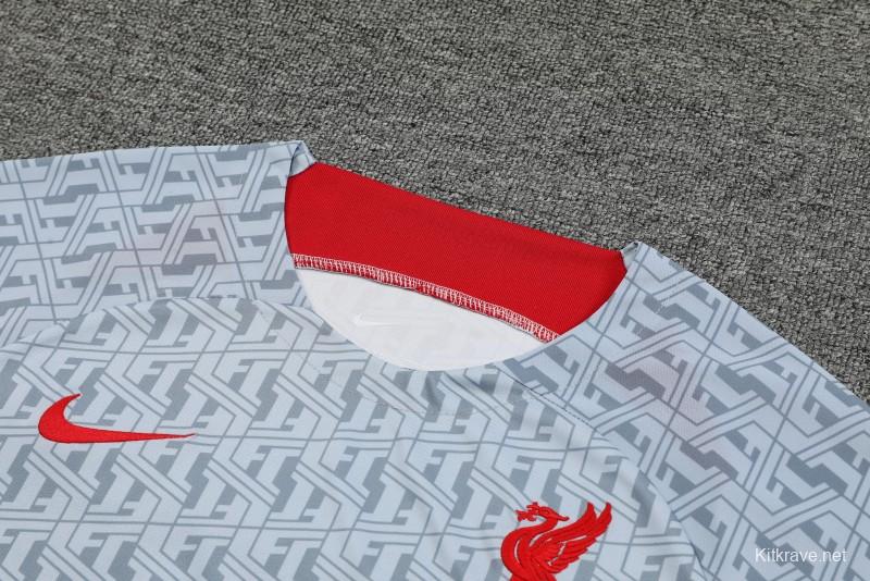 23-24 Liverpool White/Grey Grid Short Sleeve+Shorts