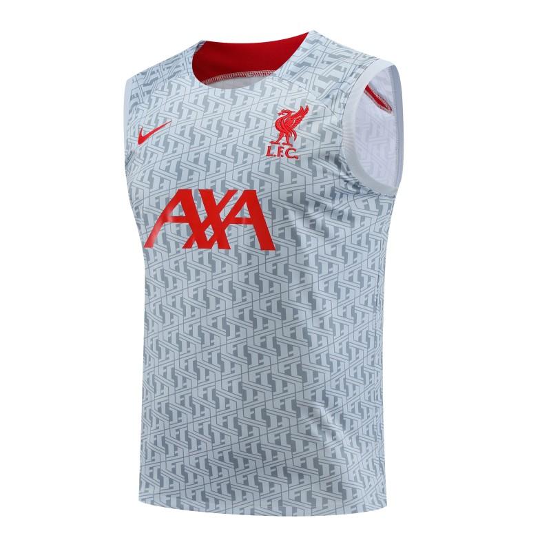 23-24 Liverpool White/Grey Grid Vest Jersey+Shorts