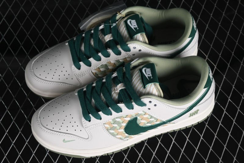 Nike SB Dunk Low UN Collaboration - White Green Swoosh Anniversary Custom Low-Top Casual Skate Shoes - DQ1098-359
