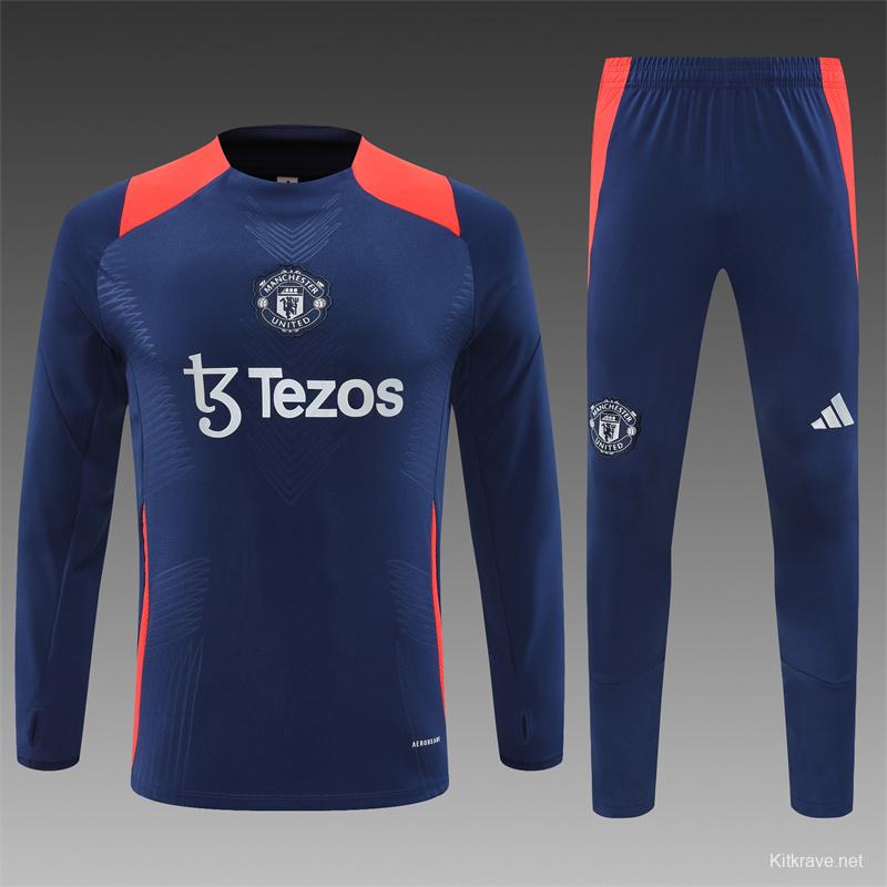 24/25 Kids Manchester United Navy Half Zipper Jacket+Long Pants