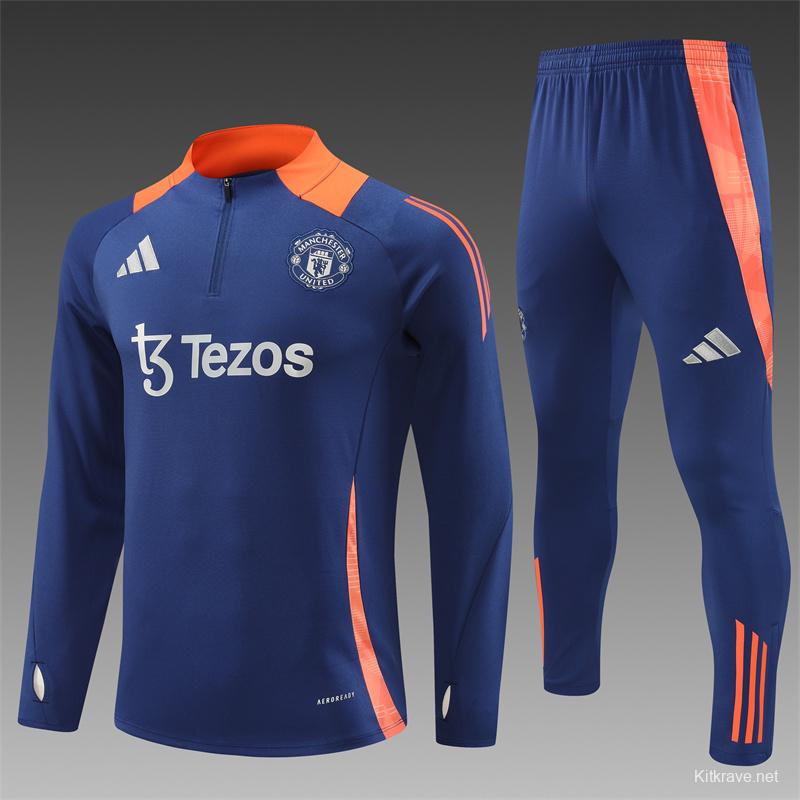 24/25 Manchester United Navy Half Zipper Jacket+Long Pants