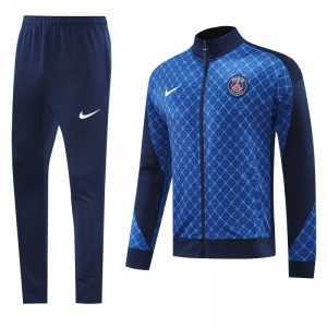 24/25 PSG Blue Grid Pattern Full Zipper Jacket +Long Pants