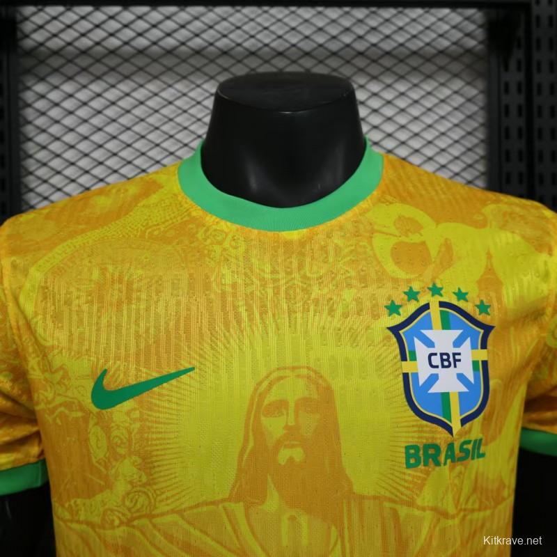 Player Version 2024 Brazil Christ Yellow Goalkeeper Special Jersey