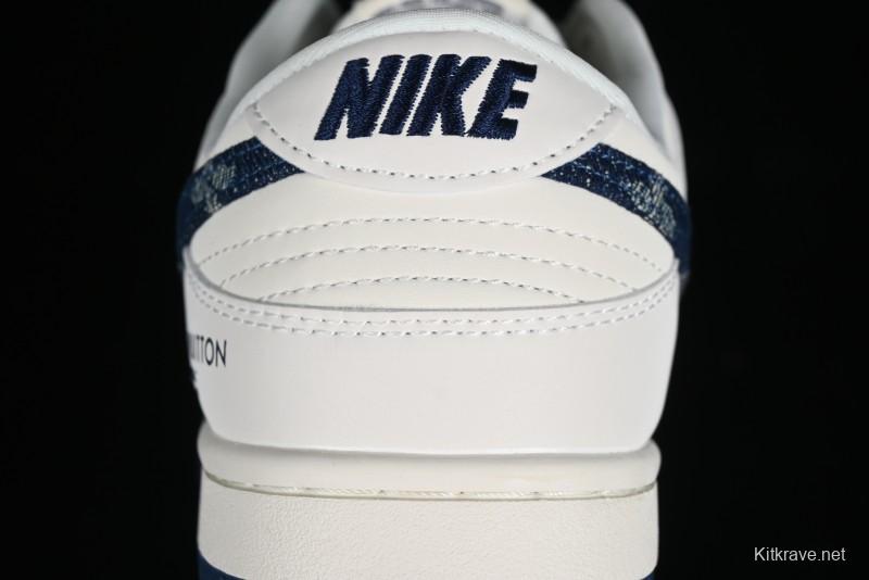 Nike SB Dunk Low LV Collaboration - Dark Blue Denim Anniversary High-End Custom Low-Top Casual Skate Shoes - XP3802-335