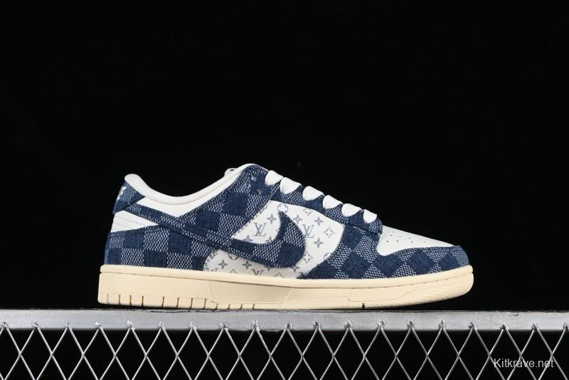 Nike SB Dunk Low LV Collaboration - Denim Checker Anniversary High-End Custom Low-Top Casual Skate Shoes - JH8310-949
