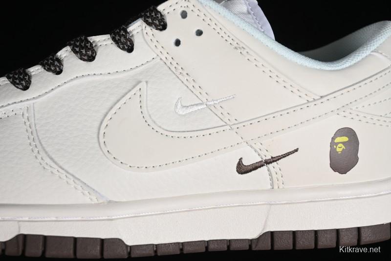Nike SB Dunk Low BAPE Collaboration Anniversary Edition - White with Brown Swoosh Low-Top Casual Skate Shoes - XD6188-019