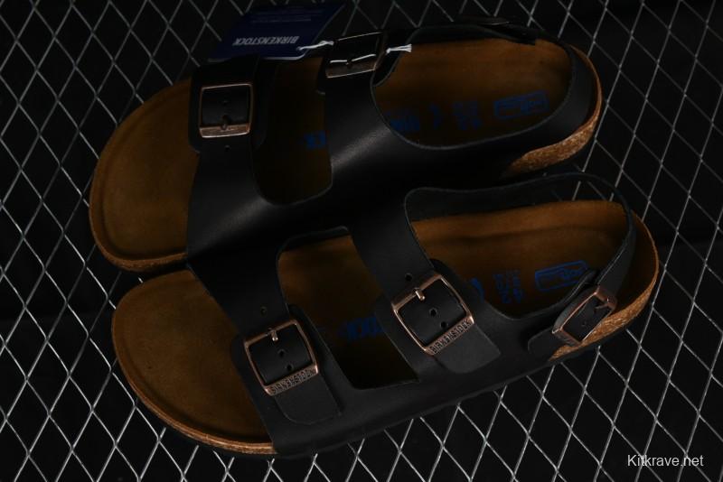 Birkenstock Birkenstock Sandals Series Black Leather with Soft Cushioning Cork Midsole - T.D4