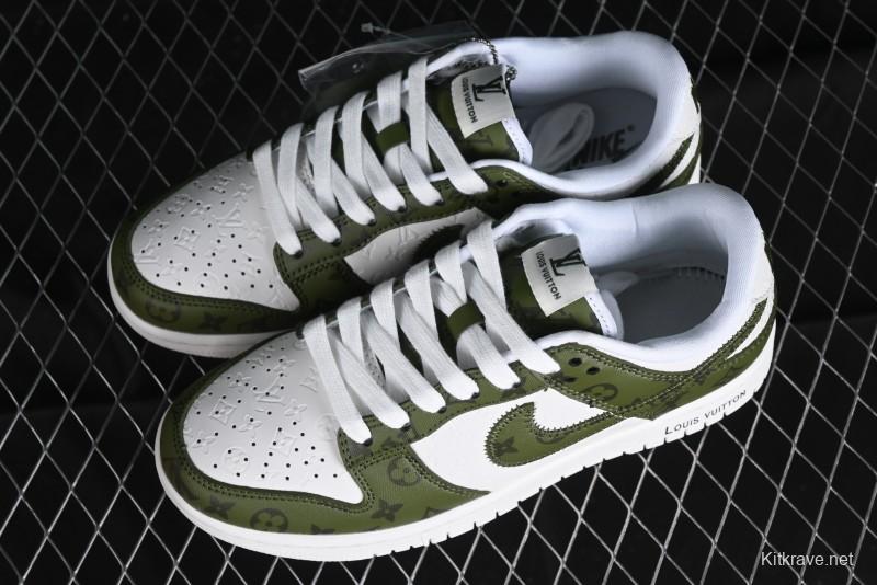 Nike SB Dunk Low LV Collaboration - Embroidered White Green Print Anniversary High-End Custom Low-Top Casual Sneakers - DQ1098-362