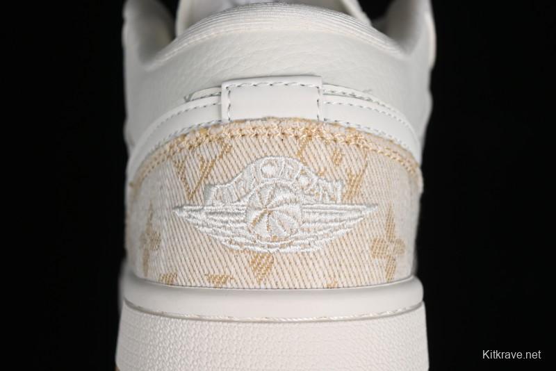 Nike Air Jordan 1 Low LV Collaboration Denim Khaki Customized Casual Sneakers - SJ9950-002