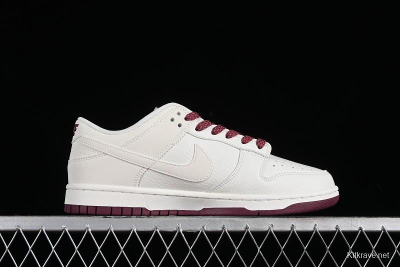 Nike SB Dunk Low Collaboration Three Swooshes Rice Wine Red Color Low-Top Casual Skateboarding Shoes - NK5639-322