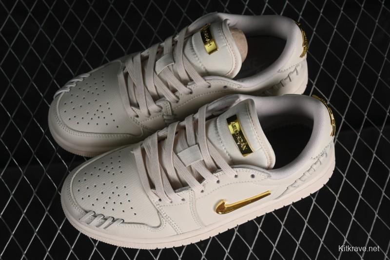 Nike Air Jordan 1 Low "Method of Make" Casual Sneakers in White Gold - FN5032-200