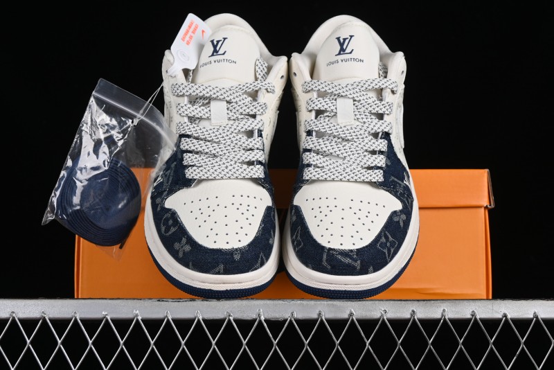 Nike Air Jordan 1 Low LV Collaboration - Light Blue Retro Casual Sneakers - SJ9950-003