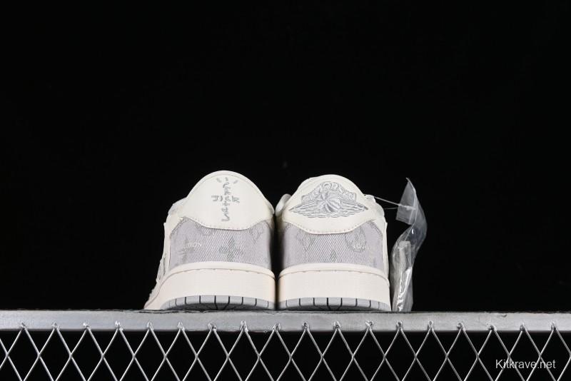 Nike Travis Scott x Fragment Design x Jordan Air Jordan 1 Low OG SP AJ1 LV Grey Denim Culture Casual Sneakers - LJ5188-004
