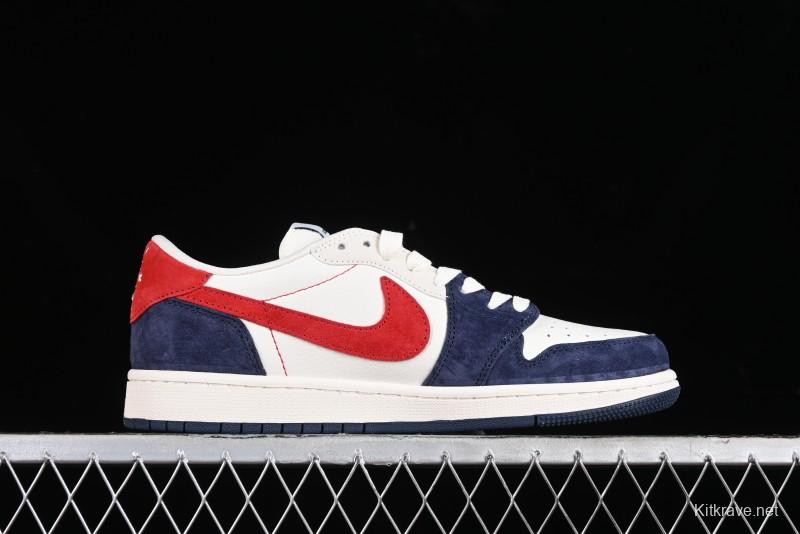 Nike Travis Scott x Fragment Design x Jordan Air Jordan 1 Low OG SP AJ1 LV Blue Red Low-top Casual Sneakers - YQ2088-670
