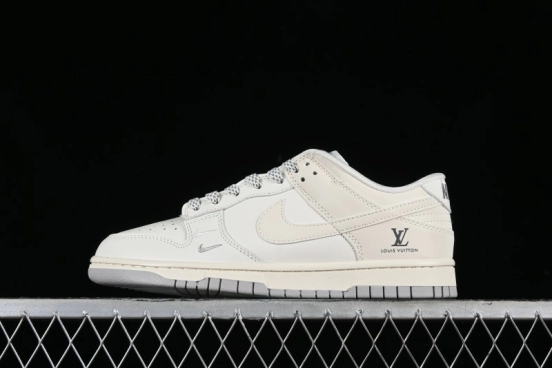 Nike SB Dunk Low LV Collaboration - Double Swoosh Beige Grey Anniversary High-End Custom Low-Top Casual Skate Shoes - FC2025-306