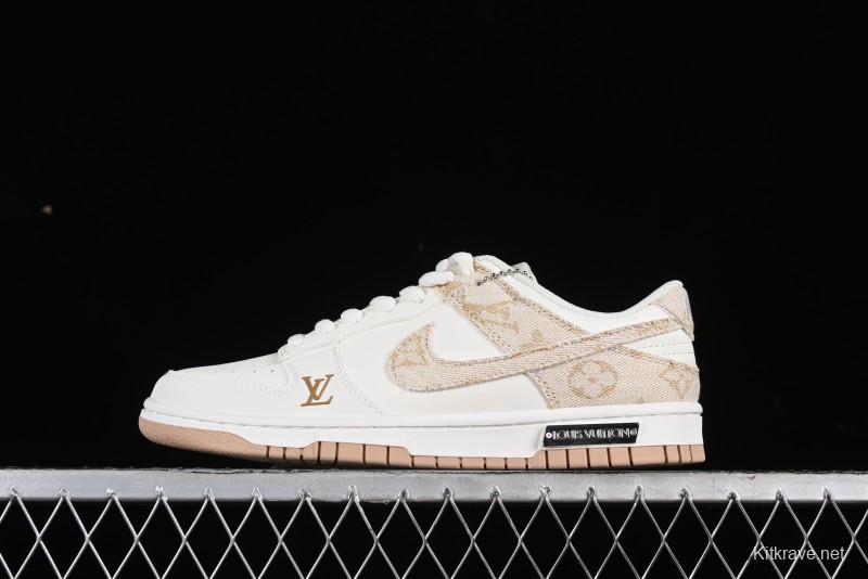 Nike SB Dunk Low LV Collaboration - Yellow Denim Beige with Yellow Swoosh Anniversary High-End Custom Low-Top Casual Skate Shoes - DJ2024-007