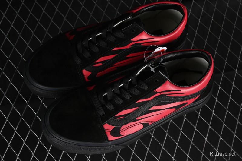 Vans Knu Skool High Street American Retro Canvas Skate Shoes in Black Red - VN0009BCRTU