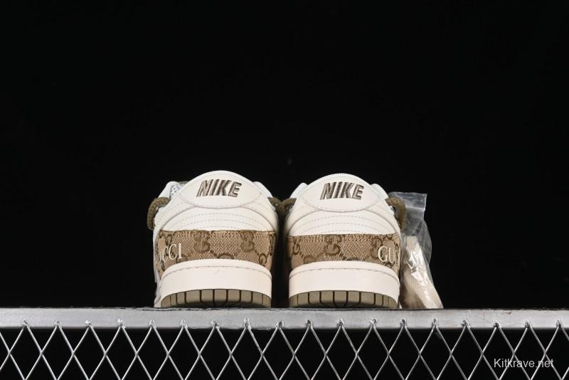 Nike SB Dunk Low Gucci Collaboration - Yellow Denim with Subtle Pattern and White Swoosh Anniversary High-End Custom Low-Top Casual Sneakers - SJ2068-273