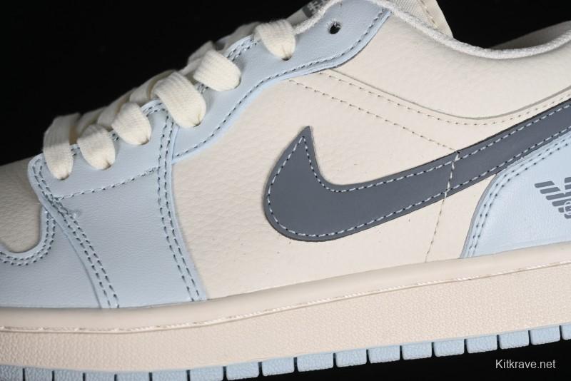 Nike Air Jordan 1 Low Retro Basketball Shoes - Giorgio Armani Collaboration Ice Blue - WG8850-012