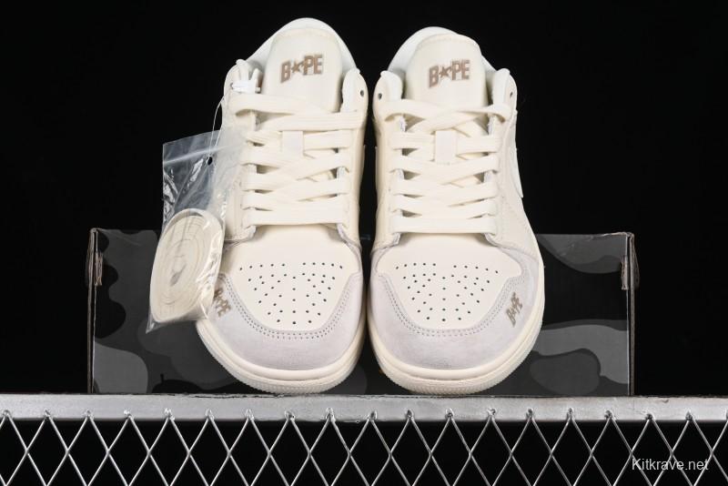 Nike Air Jordan 1 Low AJ1 Bape Collaboration - Pig Eight Patchwork Custom High-End Low-Top Basketball Shoes - LJ6688-002