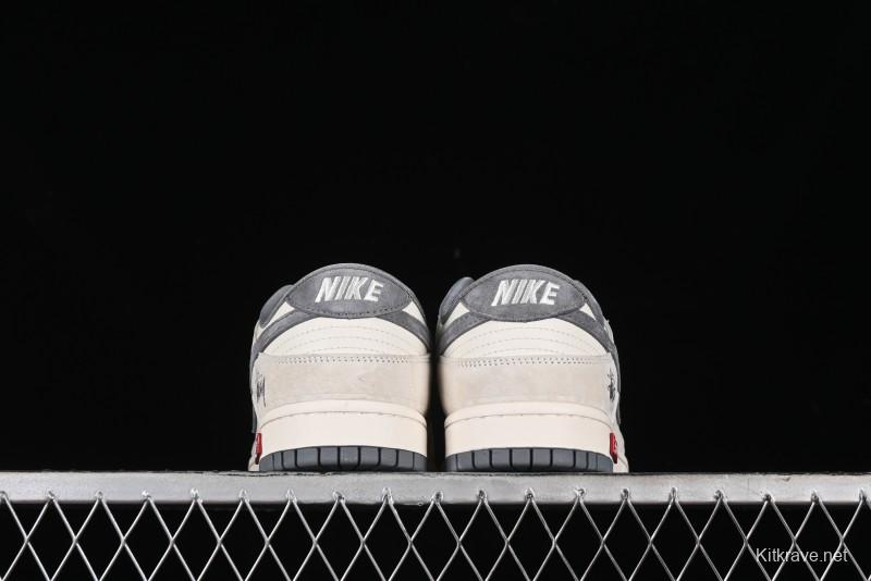 Nike SB Dunk Low x Supreme x Stussy Anniversary Customized Sneakers in Off-White Grey Check - SJ2068-272