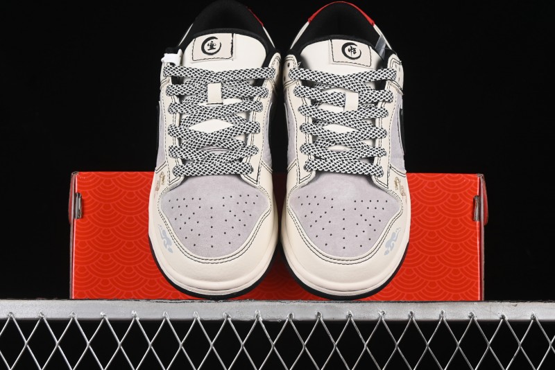 Nike SB Dunk Low Black Wukong Series - Beige Grey Black Swoosh Anniversary Custom Low-Top Casual Skate Shoes - SJ1089-014