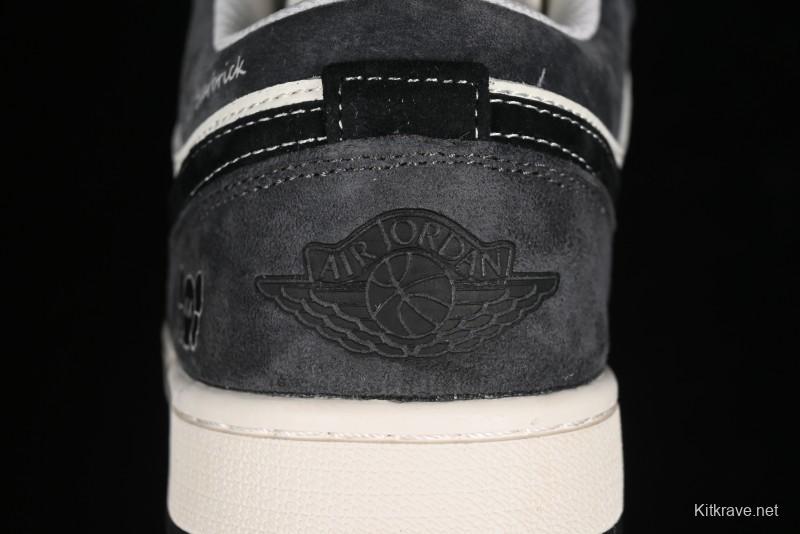 Nike Air Jordan 1 Low Retro Basketball Shoes - Black Velvet Pig Collaboration Custom Design - SJ9950-016