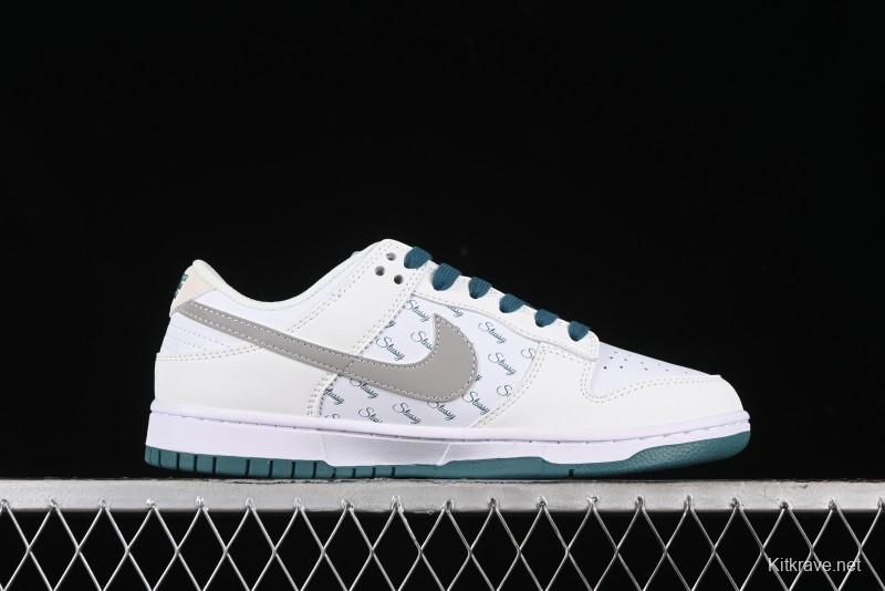 Nike SB Dunk Low Stussy Collaboration - White Grey Green Print Anniversary High-End Custom Low-Top Casual Skate Shoes - XX2025-808