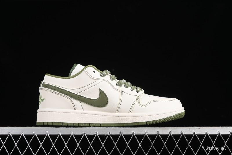 Nike Air Jordan 1 Low Retro Basketball Shoes in Off-White Olive Green - CF3688-019