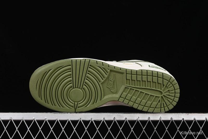 Nike SB Dunk Low Supreme Collaboration - Off White Dark Green Check Anniversary High-End Custom Low-Top Casual Skate Shoes - DQ1098-393