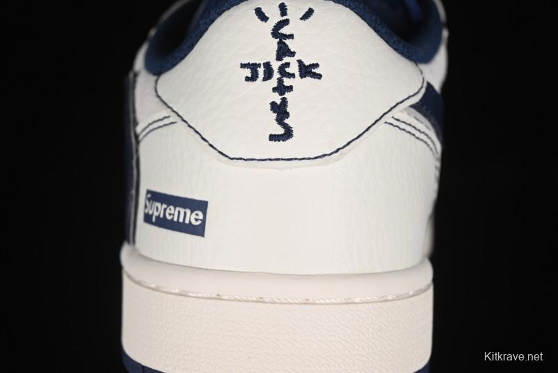 Nike Travis Scott x Fragment Design x Air Jordan 1 Low OG SP AJ1 Supreme Collaboration - Dark Blue Swoosh Low-Top Casual Sneakers - XZ2268-001