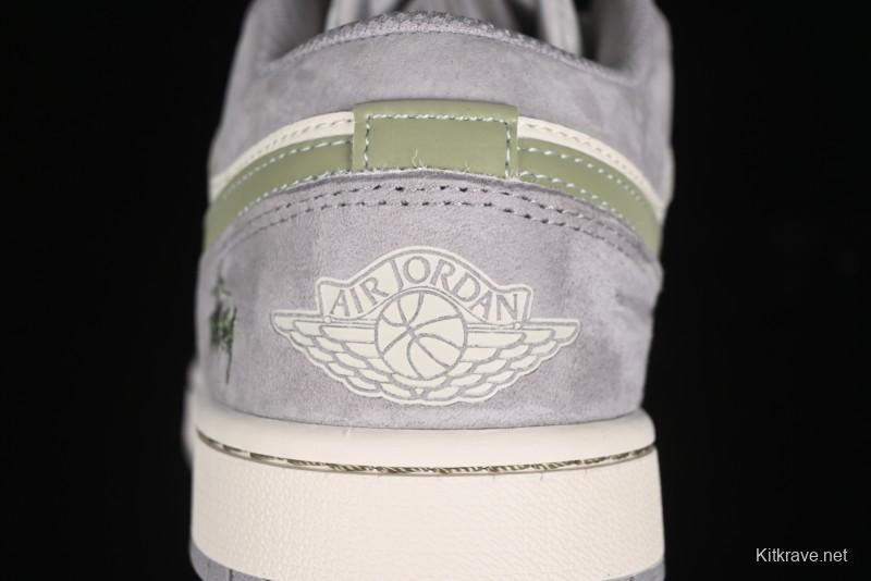 Nike Air Jordan 1 Low Stussy Collaboration - Light Green Elegant Grey Retro Basketball Shoes - WG8850-016