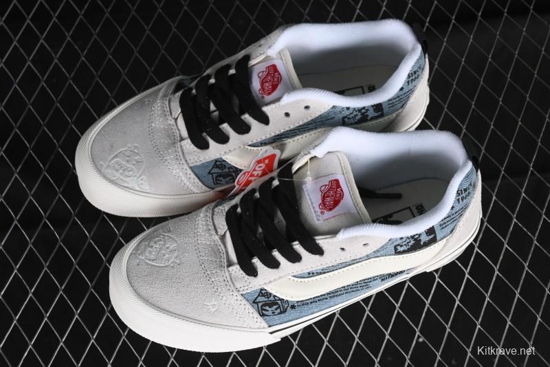 HIRONO Knu Skool Low-Top Casual Sneakers with Denim Graffiti Design - VN0009QCRBL