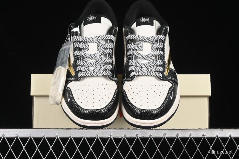 Nike Travis Scott x Fragment Design x Air Jordan 1 Low OG SP AJ1 Retro Sneakers with Dragon Scale Swoosh - XY2688-112
