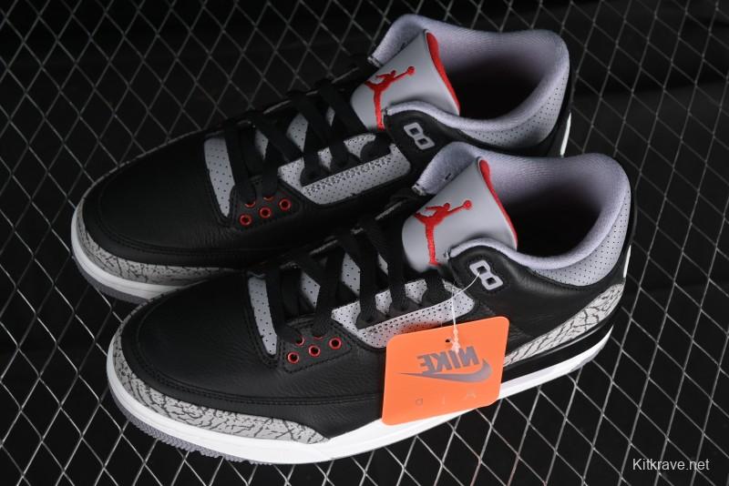 Nike Air Jordan 3 Retro Black Cement Sneakers with Visible Air Cushion - DN3707-010