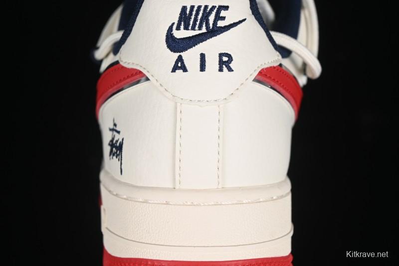 Nike Air Force 1 '07 Low Stussy Collaboration - Off White Red Lace-Up Low-Top Casual Sneakers - SJ1198-300