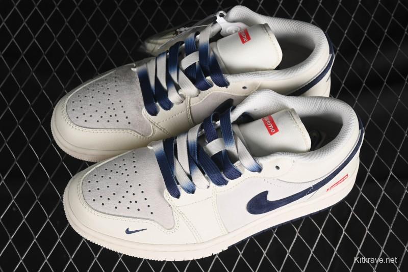 Nike Air Jordan 1 Low Supreme Collaboration - Deep Blue Two-Tone Sole Retro Basketball Shoes - SJ9950-020