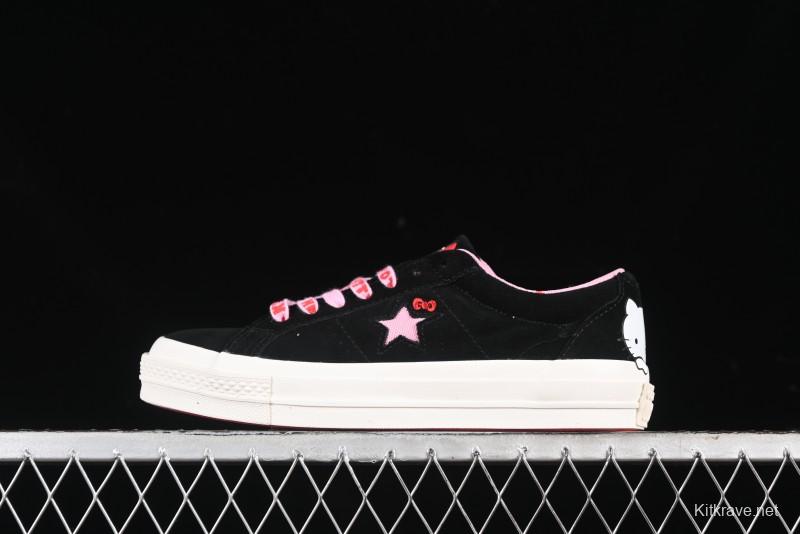 Converse One Star Hello Kitty Collaboration Low-Top Casual Sneakers with Embroidered Bow - 362940C