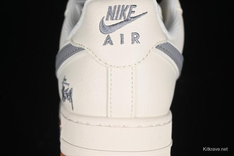 Nike Air Force 1 '07 Low Stussy Collaboration - Light Bone Gum Sole Casual Sneakers - XZ5688-003