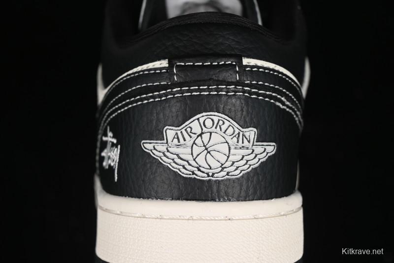 Nike Air Jordan 1 Low Stussy Collaboration - Black Sail Stitched Retro Basketball Shoes - CF3688-023