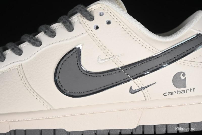 Nike SB Dunk Low Carhartt Collaboration - Off White Grey Swoosh Anniversary Custom Low-Top Casual Skate Shoes - SJ1089-006