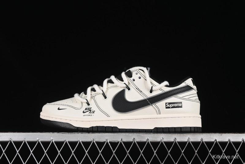 Nike SB Dunk Low Supreme Collaboration - Beige Black Mini Swoosh Anniversary Customized Low-Top Casual Skate Shoes - XX2025-566