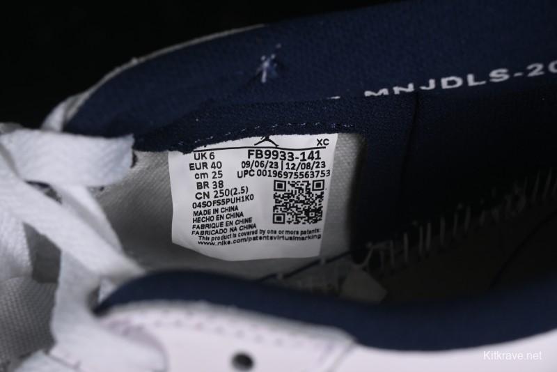 Nike Air Jordan 1 Low 85 Retro Sneakers in White with Metallic Blue Swoosh - FB9933-141