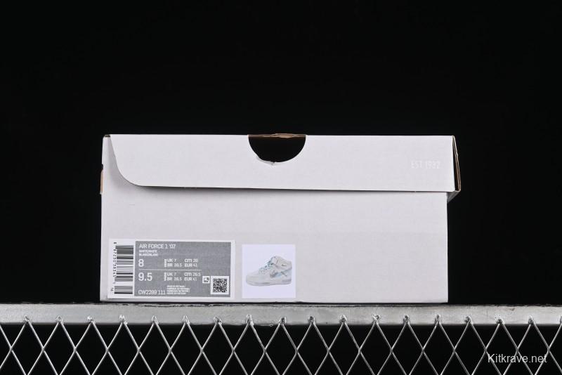 Nike Air Force 1 '07 Mid Light Blue Hand-Painted Cracked Three Stripes Shadow Mid-Top Casual Sneakers - CW2289-111