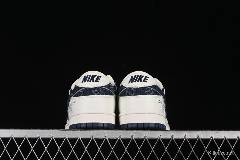 Nike SB Dunk Low LV Collaboration - Denim Print Swoosh Anniversary High-End Custom Low-Top Casual Skate Shoes - XB3802-360
