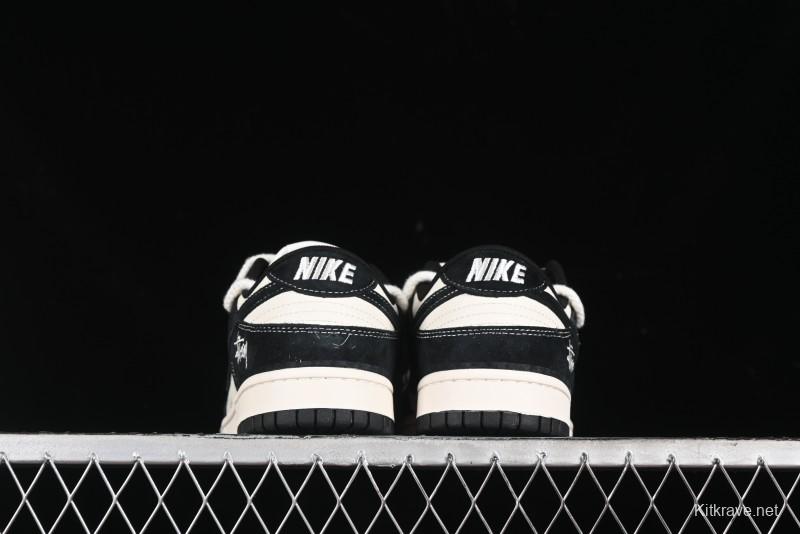 Nike SB Dunk Low Stussy Collaboration - White Embroidery Black Swoosh Anniversary Custom Low-Top Casual Sneakers - SJ2068-311