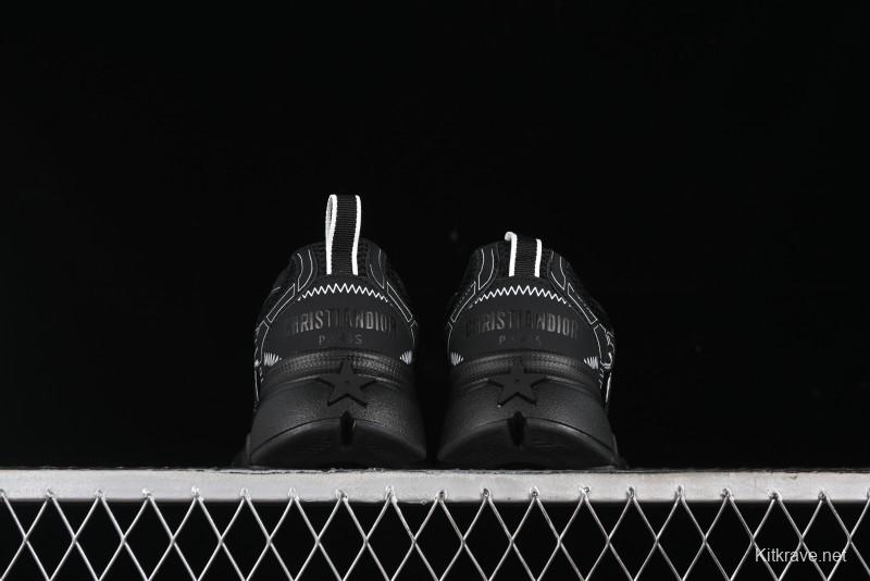 Dior Chrono Round Toe Lace-Up Lifestyle Casual Running Sneakers - 6865 WHITE BLACK